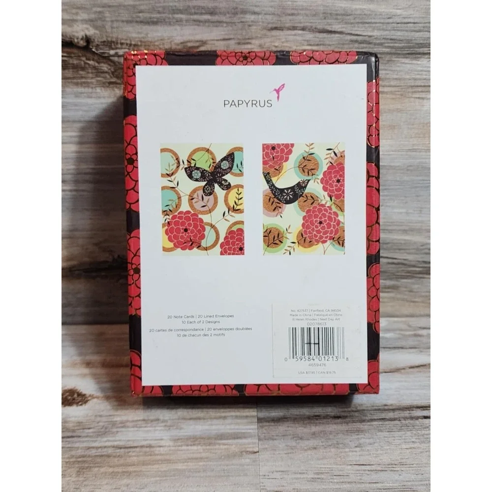 Papyrus Helen Rhodes Notecards in Box 20 Cards Butterfly and Bird w Envelopes‎